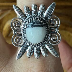 White Buffalo Sterling Silver Feather Ring Size 8